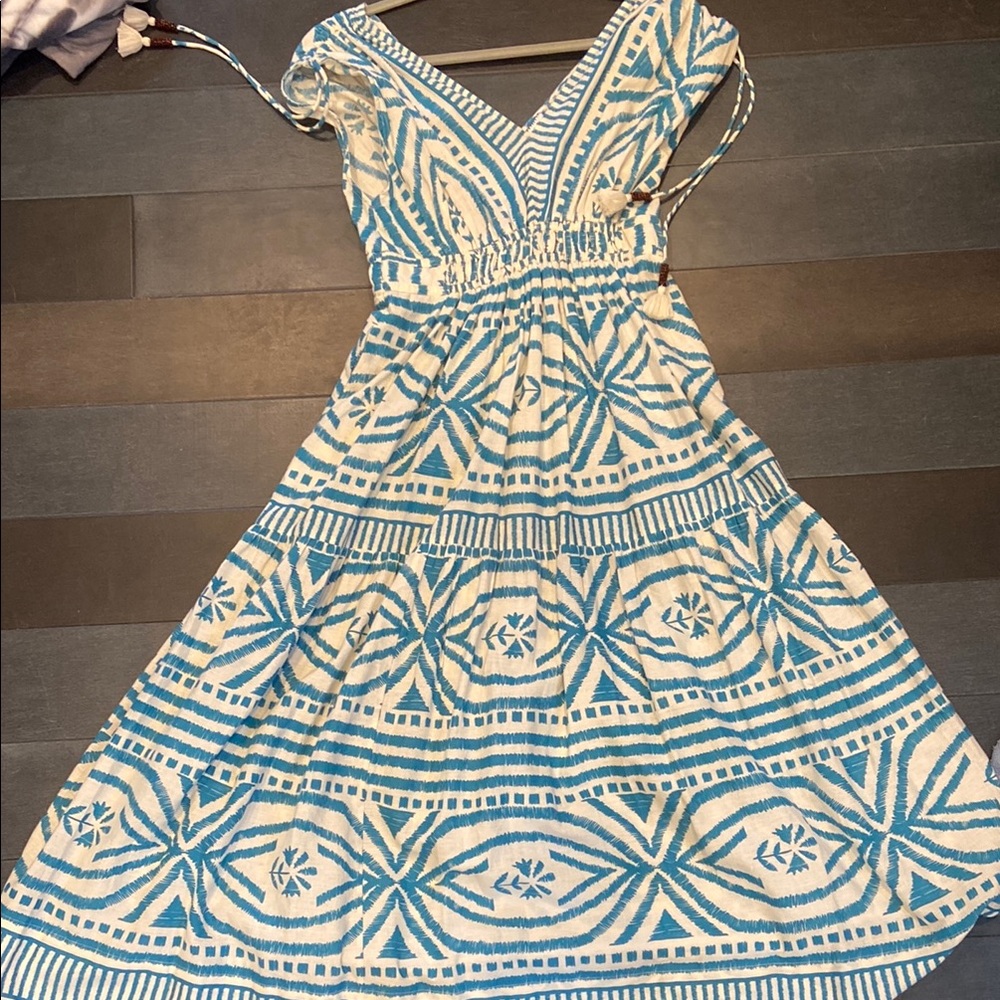 Romika Blue and White V-Neck Resort Maxi Dress HANDMADE IN INDIA